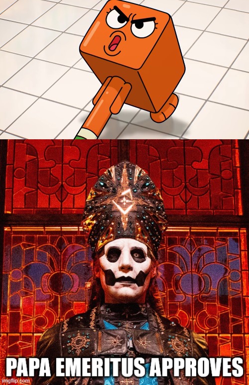 Papa Emeritus Meets Hammer Darwin | image tagged in papa emeritus approves,papa emeritus,darwin watterson,hammer,the amazing world of gumball,tawog | made w/ Imgflip meme maker