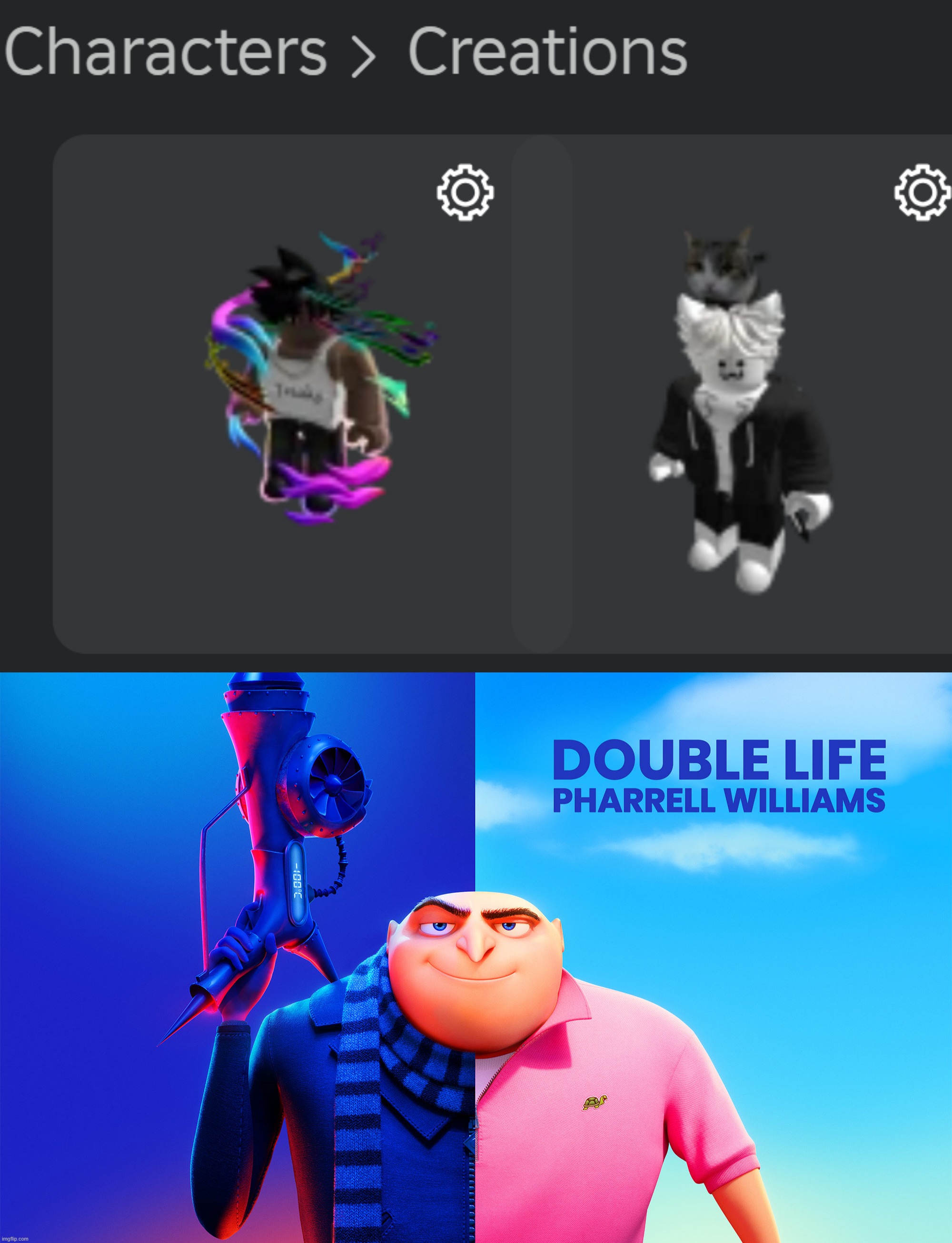 roblox avatars | image tagged in pharrell williams - double life | made w/ Imgflip meme maker