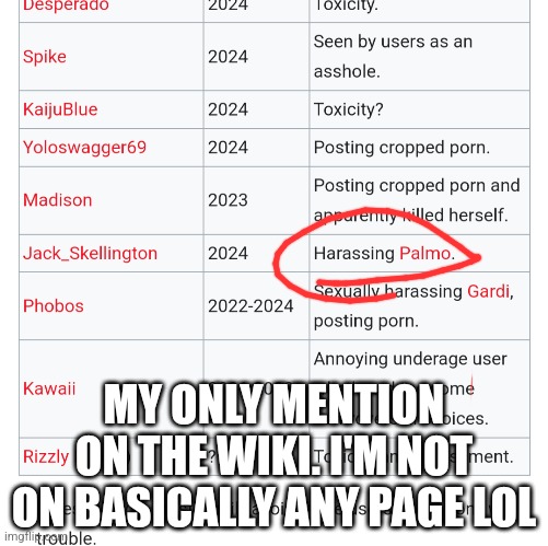 MY ONLY MENTION ON THE WIKI. I'M NOT ON BASICALLY ANY PAGE LOL | made w/ Imgflip meme maker