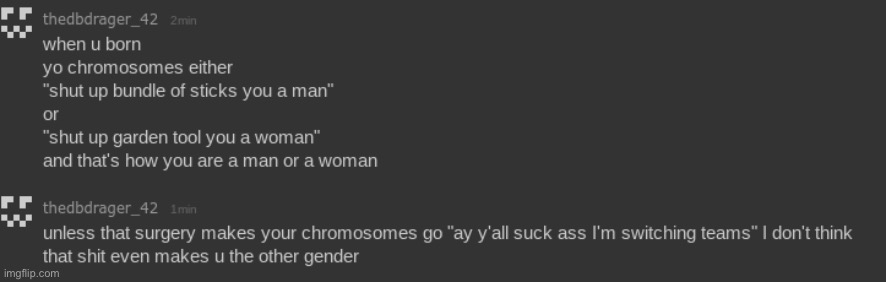 rager explaining chromosomes | image tagged in rager explaining chromosomes | made w/ Imgflip meme maker