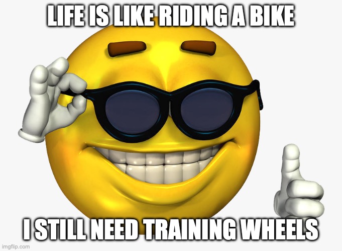 Emoticon Thumbs Up | LIFE IS LIKE RIDING A BIKE I STILL NEED TRAINING WHEELS | image tagged in emoticon thumbs up | made w/ Imgflip meme maker