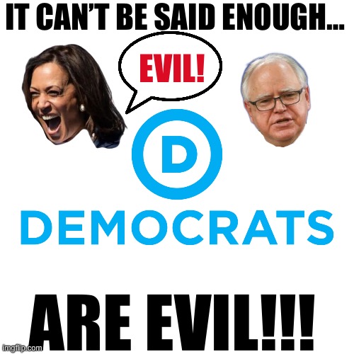 Democrats | IT CAN’T BE SAID ENOUGH…; EVIL! ARE EVIL!!! | image tagged in democrats | made w/ Imgflip meme maker