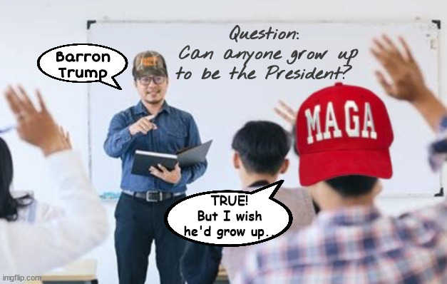 What do you wanna be? | Question:
 Can anyone grow up to be the President? Barron Trump; TRUE!
But I wish he'd grow up.. | image tagged in what do you wanna be,can anyone grow up to be president,maga math,hats in skoul,who's your daddy,maga mistake | made w/ Imgflip meme maker