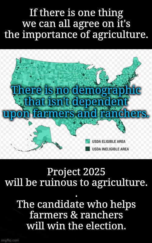 Get This Message Into Her Hands Now | If there is one thing we can all agree on it's the importance of agriculture. There is no demographic that isn't dependent upon farmers and ranchers. Project 2025 will be ruinous to agriculture.
.
The candidate who helps farmers & ranchers will win the election. | image tagged in dnc,msnbc,presidential debate | made w/ Imgflip meme maker