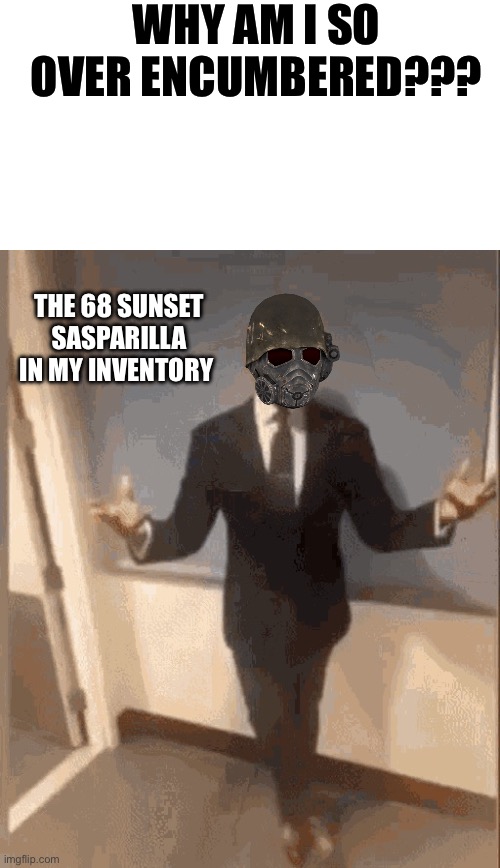 I always forget about consumables | WHY AM I SO OVER ENCUMBERED??? THE 68 SUNSET SASPARILLA IN MY INVENTORY | made w/ Imgflip meme maker