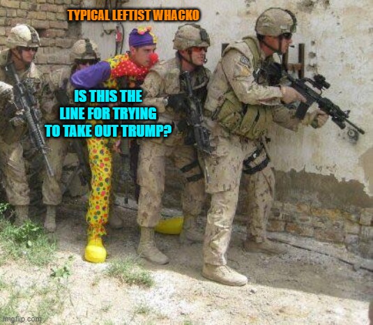 It never hurts to ask, eh? | TYPICAL LEFTIST WHACKO; IS THIS THE LINE FOR TRYING TO TAKE OUT TRUMP? | image tagged in yep | made w/ Imgflip meme maker