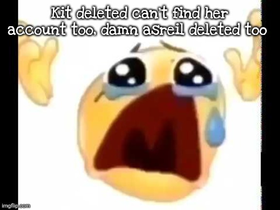 cursed crying emoji | Kit deleted can't find her account too, damn asreil deleted too | image tagged in cursed crying emoji | made w/ Imgflip meme maker