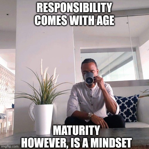 Maturity | RESPONSIBILITY COMES WITH AGE; MATURITY HOWEVER, IS A MINDSET | image tagged in motivational,success,maturity | made w/ Imgflip meme maker