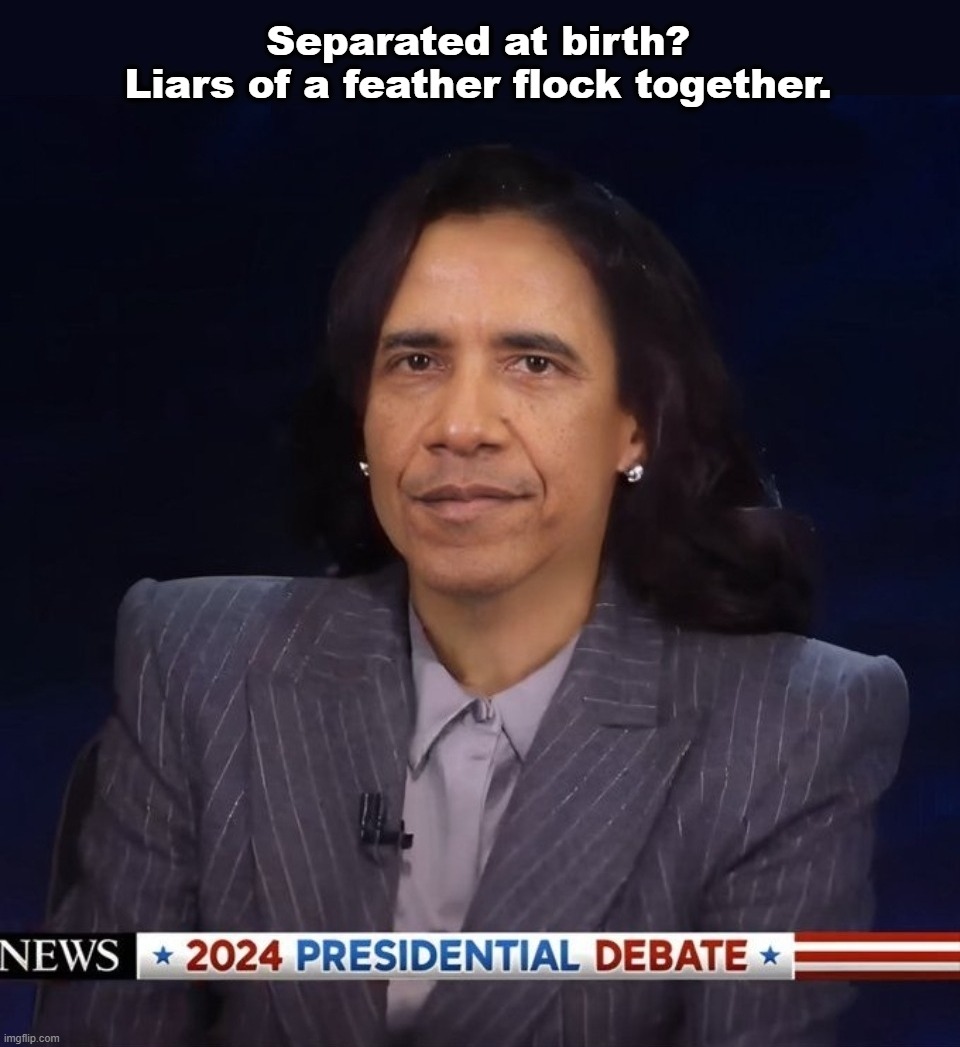Separated at birth? | Separated at birth?
Liars of a feather flock together. | image tagged in kamala obama,kamala harris,liar liar pants on fire,liar liar my teacher says,liar liar,separated at birth | made w/ Imgflip meme maker