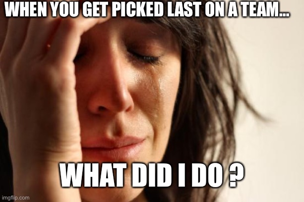 First World Problems | WHEN YOU GET PICKED LAST ON A TEAM…; WHAT DID I DO ? | image tagged in memes,first world problems | made w/ Imgflip meme maker