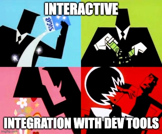 powerpuff girls | INTERACTIVE; INTEGRATION WITH DEV TOOLS | image tagged in powerpuff girls | made w/ Imgflip meme maker