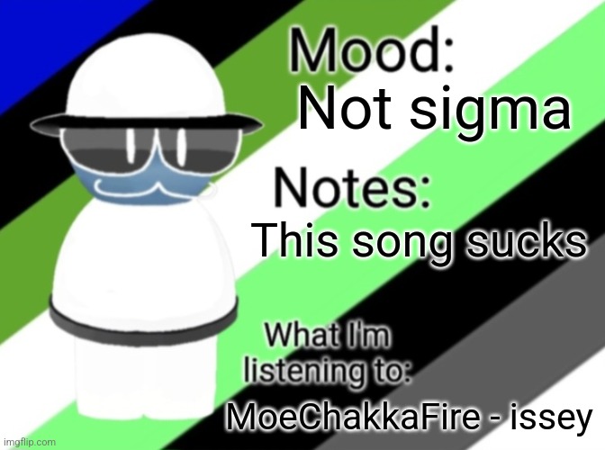 -.XtioneB_wodahS.- Announcement Temp | Not sigma; This song sucks; MoeChakkaFire - issey | image tagged in - xtioneb_wodahs - announcement temp | made w/ Imgflip meme maker