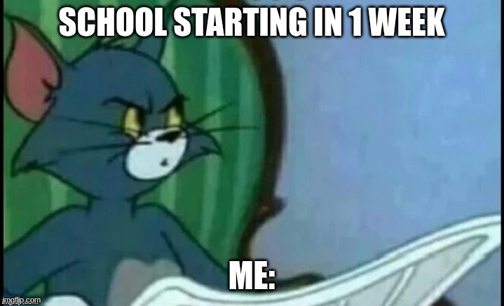 school memes | SCHOOL STARTING IN 1 WEEK; ME: | image tagged in angry tom reading book | made w/ Imgflip meme maker