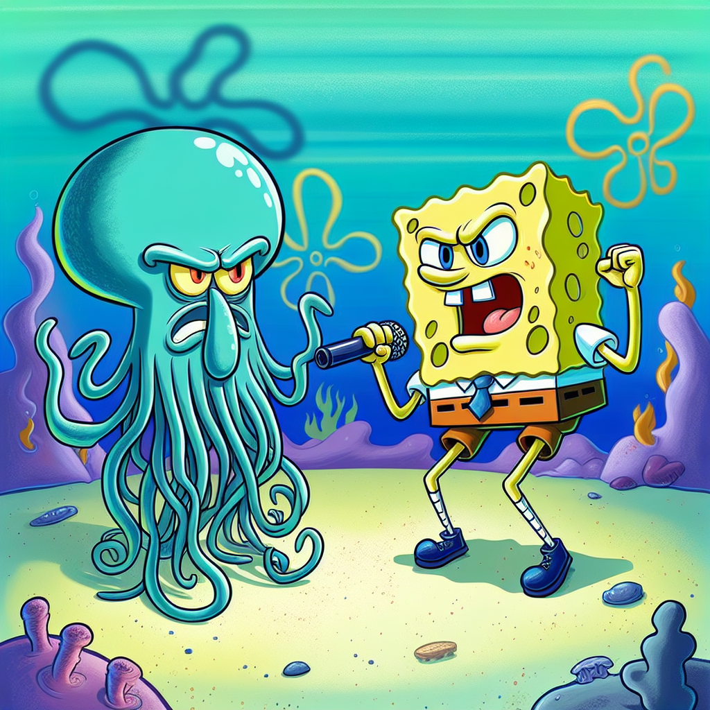 SpongeBob and Squidward having a rap battle Blank Meme Template