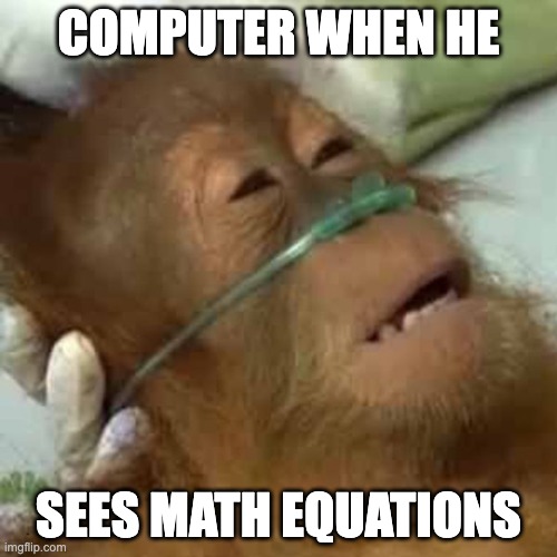 Dying orangutan | COMPUTER WHEN HE; SEES MATH EQUATIONS | image tagged in dying orangutan | made w/ Imgflip meme maker