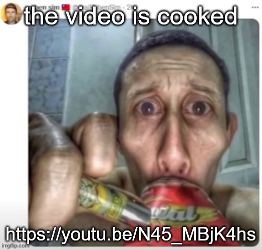 ruben sim | the video is cooked; https://youtu.be/N45_MBjK4hs | image tagged in ruben sim | made w/ Imgflip meme maker