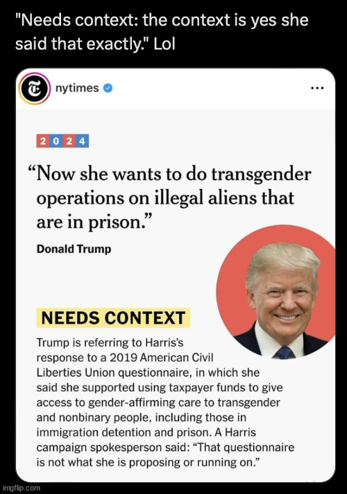 Trump was right, she said it... No other context needed | image tagged in ny times,lying for harris,she said it,trump was right,again | made w/ Imgflip meme maker