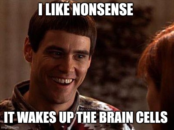 Nonsense | I LIKE NONSENSE; IT WAKES UP THE BRAIN CELLS | image tagged in dumb and dumber,funny memes | made w/ Imgflip meme maker