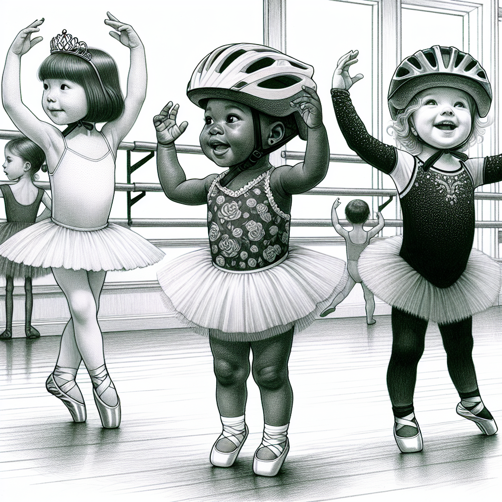 High Quality Little toddler girls learning ballet wearing bike helmets in a b Blank Meme Template