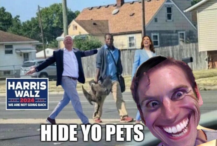 Sus says hide them pets | image tagged in kamala harris,sus,pets,haiti,refugees | made w/ Imgflip meme maker