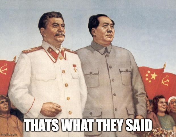 Stalin and Mao | THATS WHAT THEY SAID | image tagged in stalin and mao | made w/ Imgflip meme maker