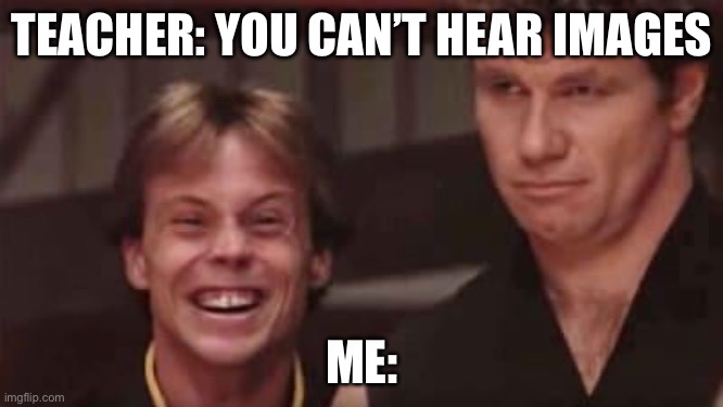 TEACHER: YOU CAN’T HEAR IMAGES; ME: | image tagged in karate kid,cobra kai,you cant hear images | made w/ Imgflip meme maker