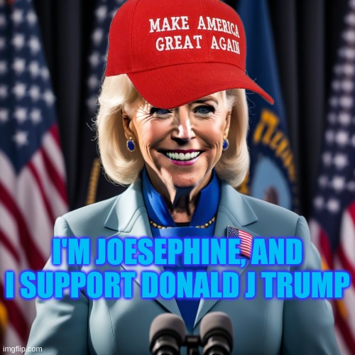Trump gets a sudden endorsement from a Senile Senior | I'M JOESEPHINE, AND I SUPPORT DONALD J TRUMP | image tagged in trans biden | made w/ Imgflip meme maker