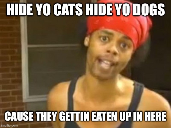 Hide Yo Kids Hide Yo Wife Meme | HIDE YO CATS HIDE YO DOGS; CAUSE THEY GETTIN EATEN UP IN HERE | image tagged in memes,hide yo kids hide yo wife | made w/ Imgflip meme maker