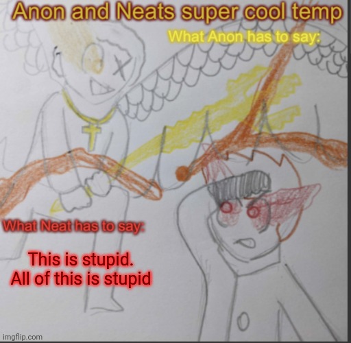 Anon and Neats super cool shared temp | This is stupid. All of this is stupid | image tagged in anon and neats super cool shared temp | made w/ Imgflip meme maker