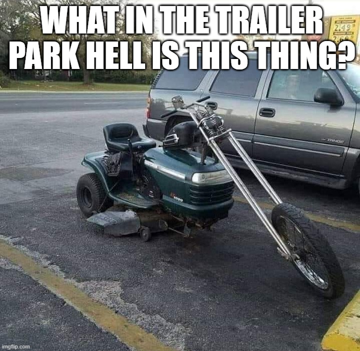 Nice 3 wheeler | WHAT IN THE TRAILER PARK HELL IS THIS THING? | image tagged in redneck,trailer park | made w/ Imgflip meme maker