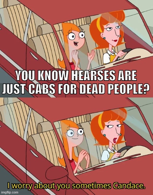 We all Worry About Candace | YOU KNOW HEARSES ARE JUST CABS FOR DEAD PEOPLE? | image tagged in i worry about you sometimes candace | made w/ Imgflip meme maker