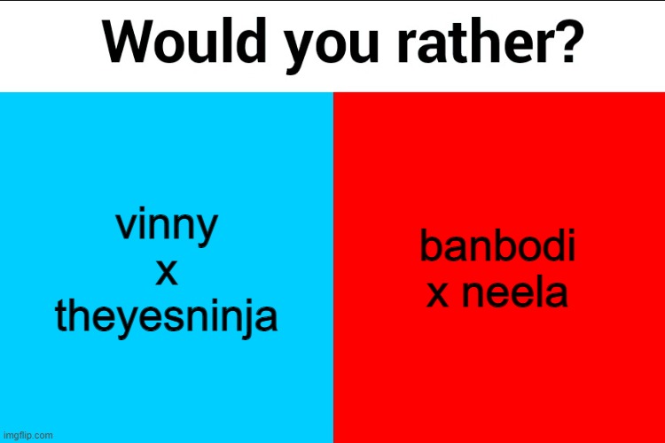 Choose wisely | vinny x theyesninja; banbodi x neela | image tagged in vinny x theyesninja,banbodi x neela,idk x shadow,fries x golf ball,i love organs on table laying down | made w/ Imgflip meme maker