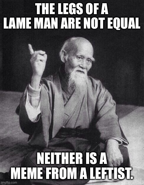 Wise Old Chinese Man | THE LEGS OF A LAME MAN ARE NOT EQUAL; NEITHER IS A MEME FROM A LEFTIST. | image tagged in wise old chinese man | made w/ Imgflip meme maker