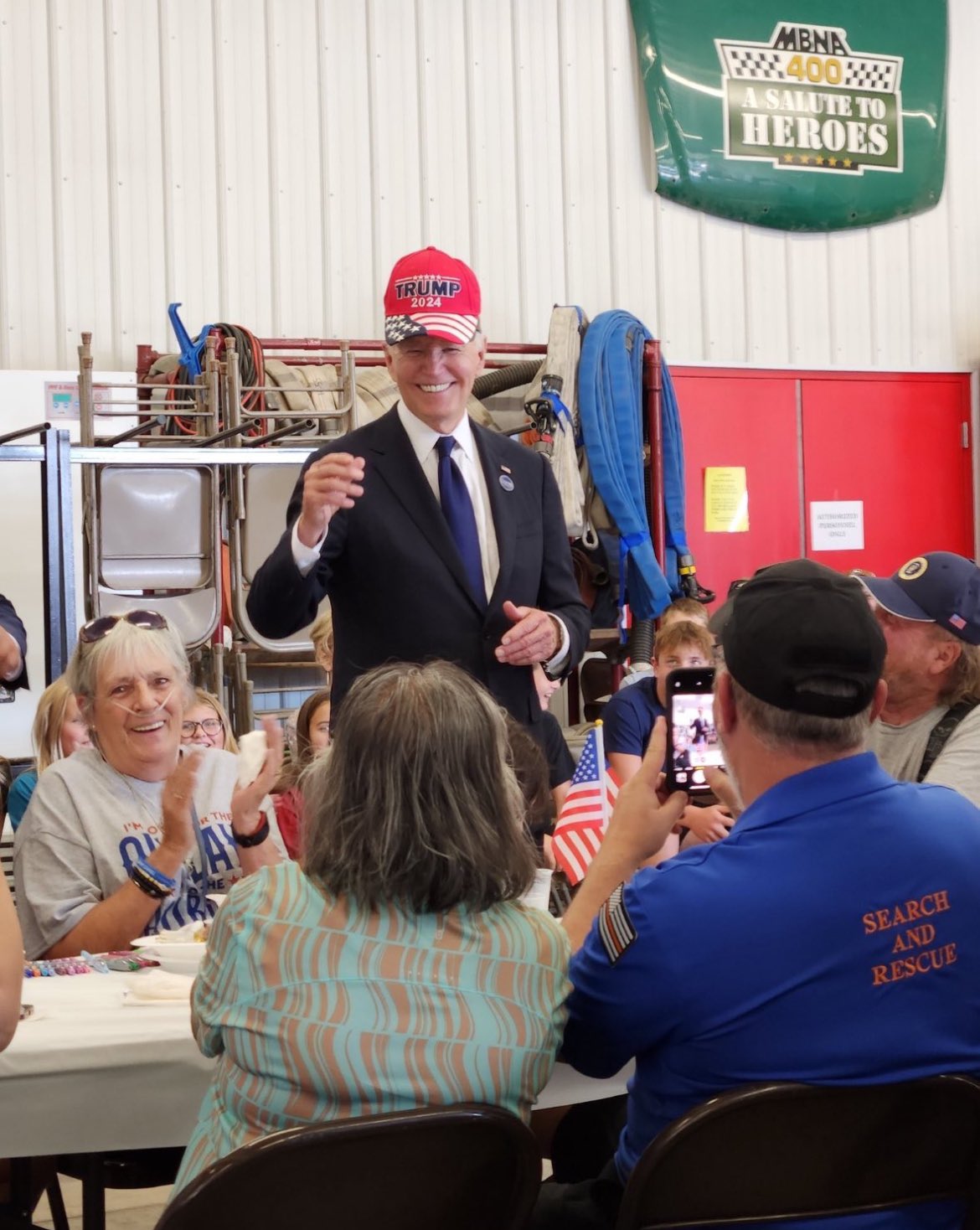 Biden Wearing Trump Hat Blank Meme Template