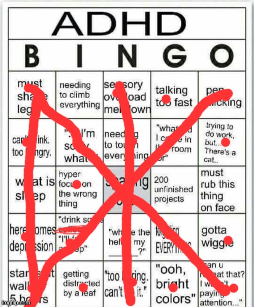 I found this bingo randomly | image tagged in adhd bingo | made w/ Imgflip meme maker