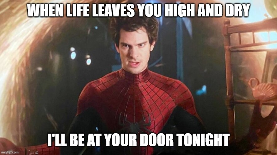 Let us please sing Gone Gone Gone | WHEN LIFE LEAVES YOU HIGH AND DRY; I'LL BE AT YOUR DOOR TONIGHT | image tagged in amazing spiderman,gone gone gone,the amazing spiderman | made w/ Imgflip meme maker