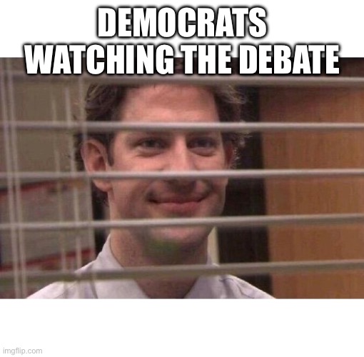 Democrats watching the debate | DEMOCRATS WATCHING THE DEBATE | image tagged in jim office blinds | made w/ Imgflip meme maker