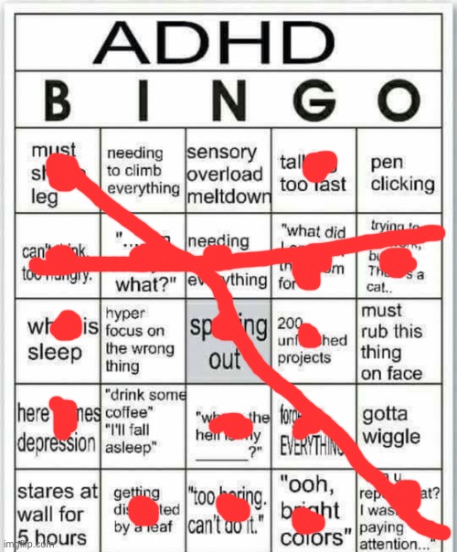 Also the random urge to bite people that randomly sprang up- | image tagged in adhd bingo | made w/ Imgflip meme maker