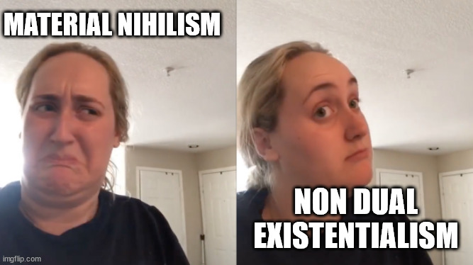 Good Bad | MATERIAL NIHILISM; NON DUAL EXISTENTIALISM | image tagged in good bad | made w/ Imgflip meme maker