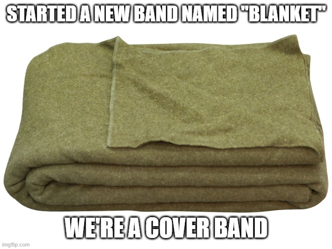 Cover Band | STARTED A NEW BAND NAMED "BLANKET"; WE'RE A COVER BAND | image tagged in army surplus blanket | made w/ Imgflip meme maker