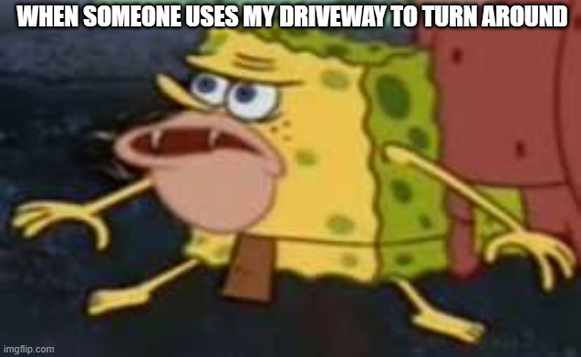 Spongegar Meme | WHEN SOMEONE USES MY DRIVEWAY TO TURN AROUND | image tagged in memes,spongegar | made w/ Imgflip meme maker