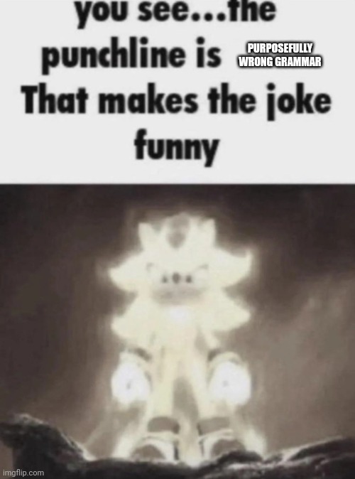 You see the punchline is that makes the joke funny shadow | PURPOSEFULLY WRONG GRAMMAR | image tagged in you see the punchline is that makes the joke funny shadow | made w/ Imgflip meme maker
