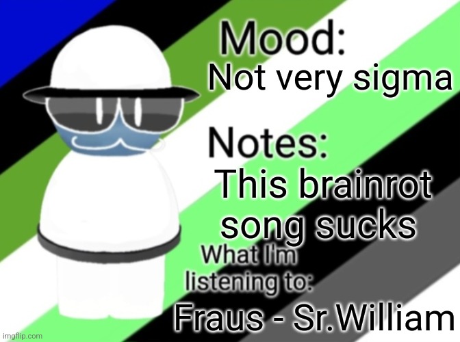 -.XtioneB_wodahS.- Announcement Temp | Not very sigma; This brainrot song sucks; Fraus - Sr.William | image tagged in - xtioneb_wodahs - announcement temp | made w/ Imgflip meme maker