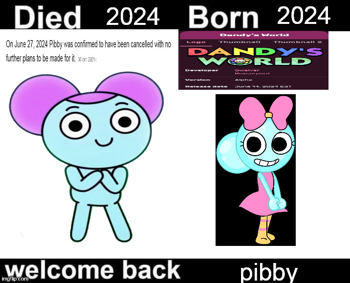 They share the same similarities bro | 2024; 2024; pibby | image tagged in born died welcome back | made w/ Imgflip meme maker