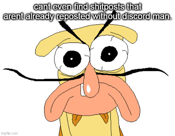 Angry Noise | cant even find shitposts that arent already reposted without discord man. | image tagged in angry noise | made w/ Imgflip meme maker