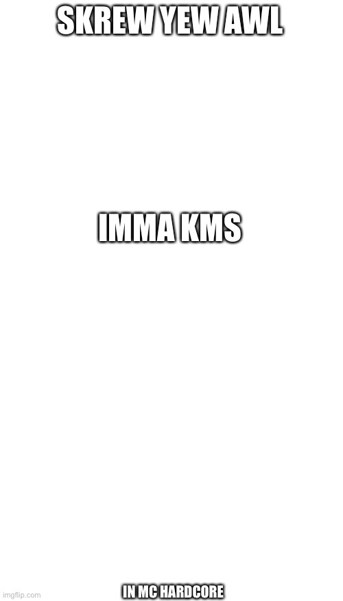 SKREW YEW AWL; IMMA KMS; IN MC HARDCORE | image tagged in whiteboard | made w/ Imgflip meme maker