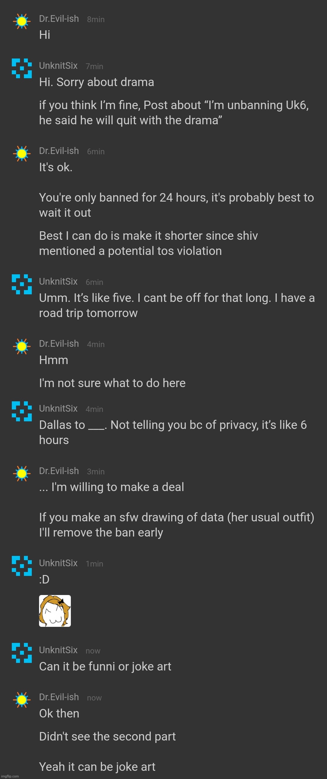 Made a deal with uk6 and now he'll make an sfw drawing of data | made w/ Imgflip meme maker