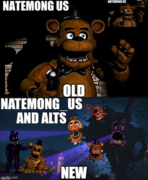 which watermark do you wanna see in my memes or think is better? | OLD; NEW | image tagged in freddy sepshon,new watermark for natemong_us | made w/ Imgflip meme maker