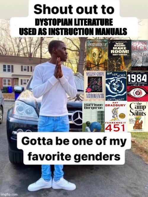 The future is what you make it | DYSTOPIAN LITERATURE USED AS INSTRUCTION MANUALS | image tagged in dystopia,gotta be one of my favorite genders,hell | made w/ Imgflip meme maker