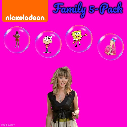 Nickelodeon Family 5-Pack | Family 5-Pack | image tagged in blank hot pink background,nickelodeon,dora the explorer,the loud house,jojo siwa,spongebob squarepants | made w/ Imgflip meme maker